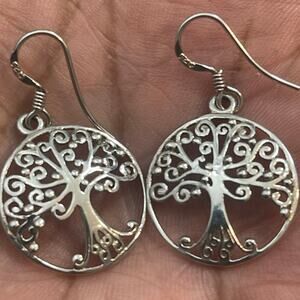 Sterling Silver Tree of Life Dangle Earrings Filigree 925 Vintage